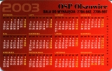 Kalendarz kieszonkowy Jednostki OSP Olszowice na 2003 rok. rewers